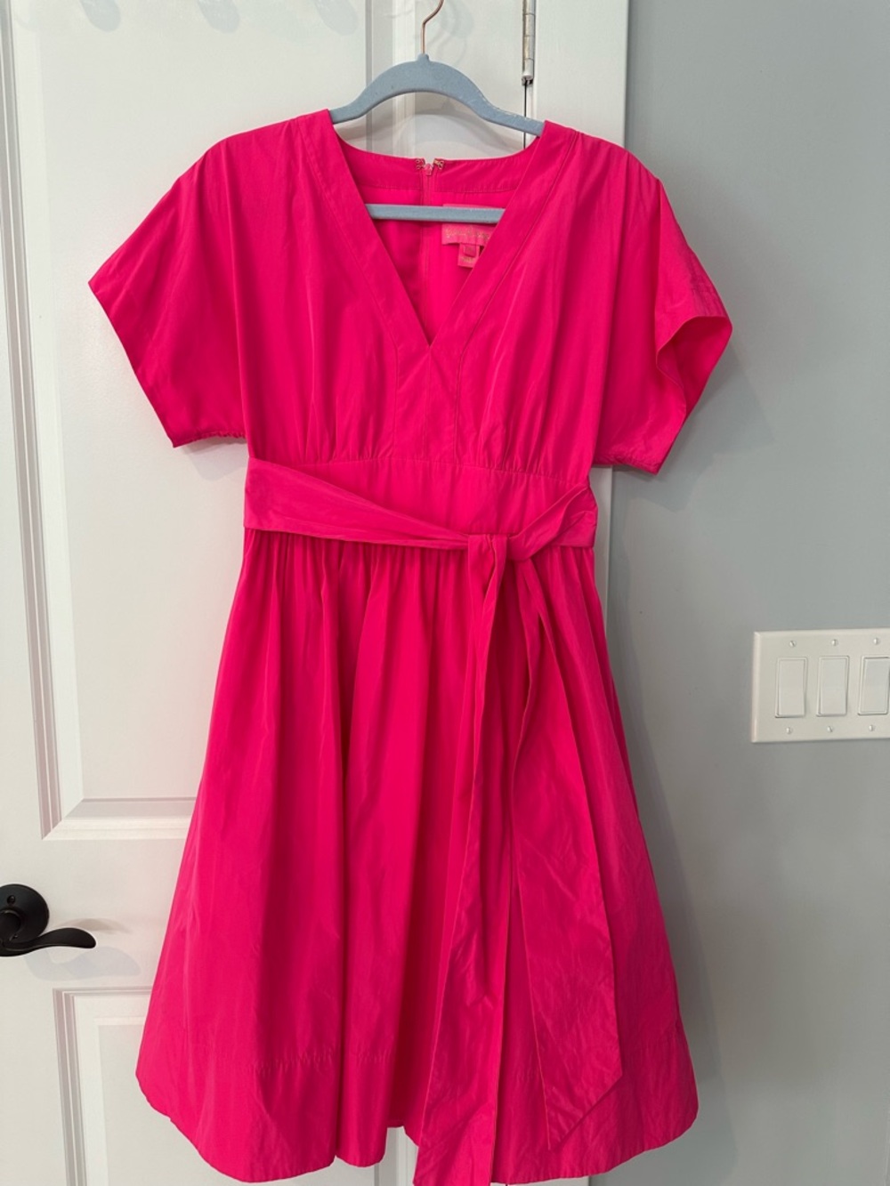 Lilly Pulitzer Hot Pink V-Neck Belted Fit-and-Flare Dress